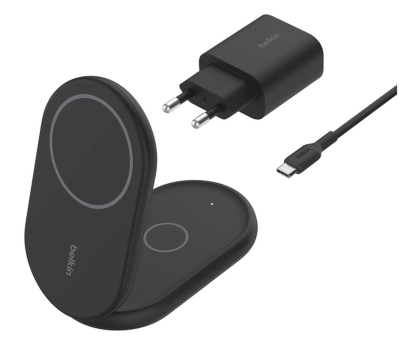 Ładowarka i akumulator BELKIN Magnetyczna podstawka ładująca BOOSTCHARGE 2w1 Qi2 15W czarna składana WIZ028vfBK